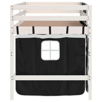 Kinderhoogslaper met gordijnen 90x190 cm grenenhout wit zwart 8