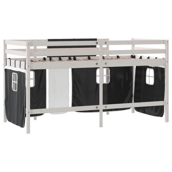 Kinderhoogslaper met gordijnen 90x190 cm grenenhout wit zwart 9