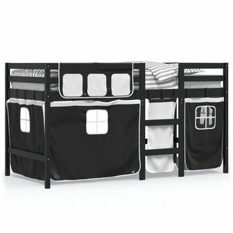 Kinderhoogslaper met gordijnen 90x200 cm grenenhout wit zwart 2