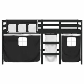 Kinderhoogslaper met gordijnen 90x200 cm grenenhout wit zwart 4