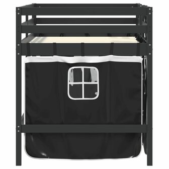 Kinderhoogslaper met gordijnen 90x200 cm grenenhout wit zwart 5