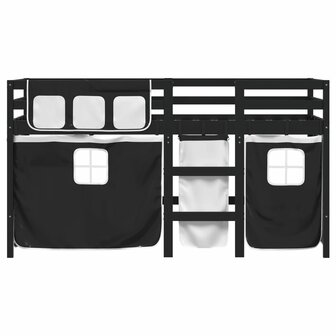 Kinderhoogslaper met gordijnen 90x190 cm grenenhout wit zwart 4