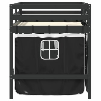 Kinderhoogslaper met gordijnen 90x190 cm grenenhout wit zwart 5