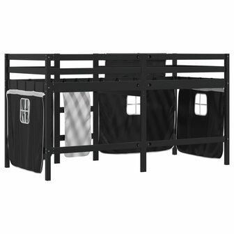 Kinderhoogslaper met gordijnen 90x190 cm grenenhout wit zwart 6