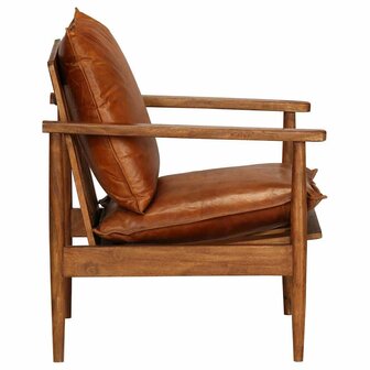 Fauteuil echt leer met acaciahout bruin   3