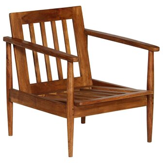 Fauteuil echt leer met acaciahout bruin   5