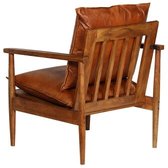 Fauteuil echt leer met acaciahout bruin   6
