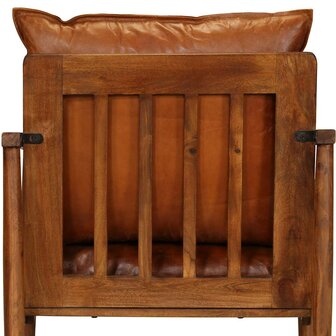 Fauteuil echt leer met acaciahout bruin   7