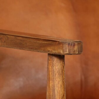 Fauteuil echt leer met acaciahout bruin   8