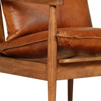 Fauteuil echt leer met acaciahout bruin   9