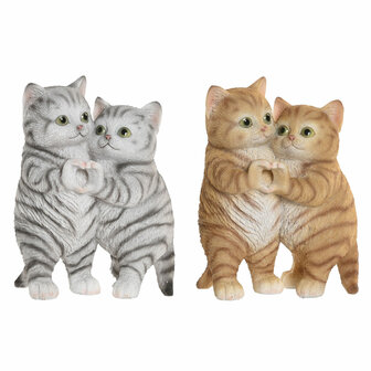 Decoratieve figuren Home ESPRIT Bruin Grijs Katten 13,5 X 9 X 18 CM (2 Stuks) 1