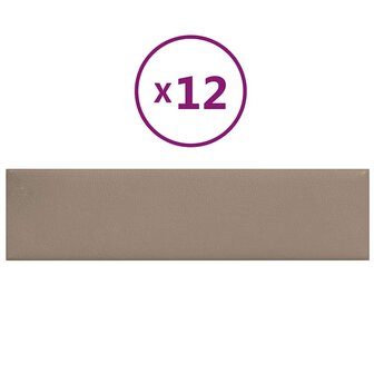 Wandpanelen 12 st 1,08 m&sup2; 60x15 cm kunstleer cappuccinokleurig 2