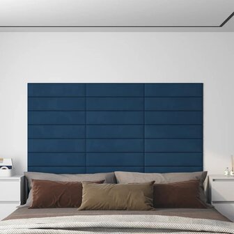 Wandpanelen 12 st 1,08 m&sup2; 60x15 cm fluweel blauw 1