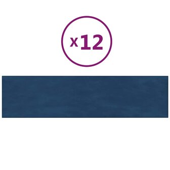 Wandpanelen 12 st 1,08 m&sup2; 60x15 cm fluweel blauw 2