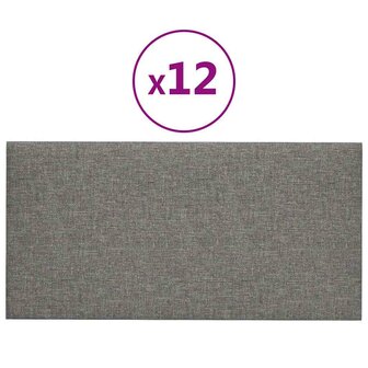 Wandpanelen 12 st 2,16 m&sup2; 60x30 cm stof lichtgrijs 2