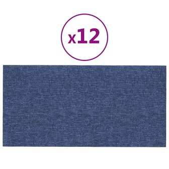 Wandpanelen 12 st 0,54 m&sup2; 30x15 cm stof blauw 2