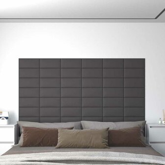 Wandpanelen 12 st 0,54 m&sup2; 30x15 cm kunstleer grijs 1