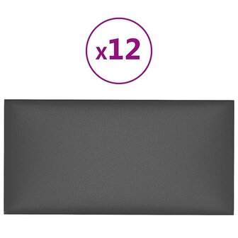 Wandpanelen 12 st 0,54 m&sup2; 30x15 cm kunstleer grijs 2