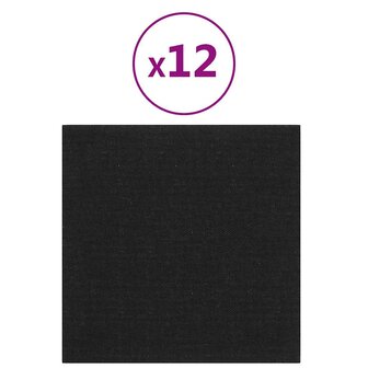 Wandpanelen 12 st 1,08 m&sup2; 30x30 cm stof zwart 2