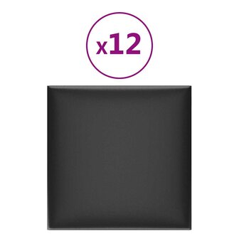 Wandpanelen 12 st 1,08 m&sup2; 30x30 cm kunstleer zwart 2