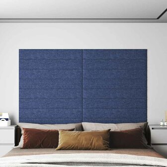 Wandpanelen 12 st 1,62 m&sup2; 90x15 cm stof blauw 1