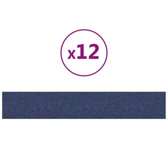 Wandpanelen 12 st 1,62 m&sup2; 90x15 cm stof blauw 2