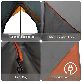 Familie Tent A-Frame 7-Persoon Grijs en Oranje Waterdicht 8