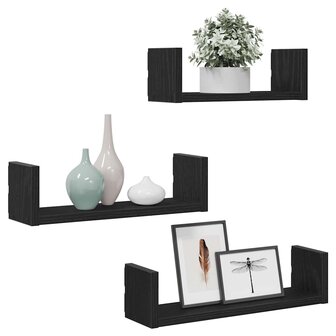 Wandplanken 3 stuks Zwart Eikenhout 4