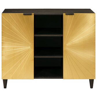 Bijzetkast Zwart en Goud 90 x 33.5 x 75 cm massief mangohout 3