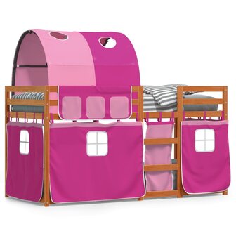 Stapelbed met gordijnen 90x190 cm grenenhout roze 2