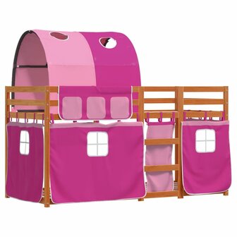 Stapelbed met gordijnen 90x190 cm grenenhout roze 3