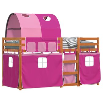 Stapelbed met gordijnen 90x190 cm grenenhout roze 4
