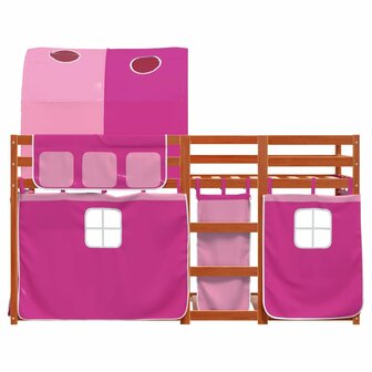 Stapelbed met gordijnen 90x190 cm grenenhout roze 5