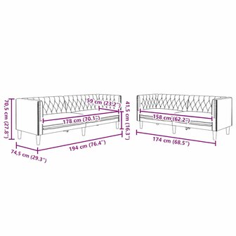 Bankstel 2 pcs Zwart 194 x 74.5 x 70.5 cm Kunstleer 7