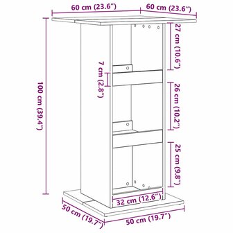 Bartafel met plank Zwart Eiken 60 x 60 x 100 cm Bewerkt hout 9