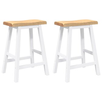 Barkrukken 2 stuks Wit Massief Hout Rubber 2