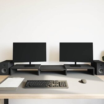 Monitorstandaard Verhoger Verstelbaar Zwart Eiken 80x24x10,5 cm 3
