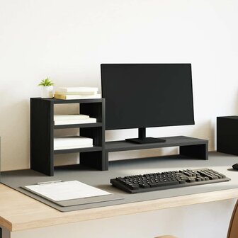 Monitorstandaard met bureau-organizer, zwart eikenhout 1