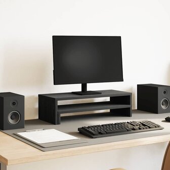 Monitorstandaard Zwart Eiken 54x22x15 cm Bewerkt Hout 1