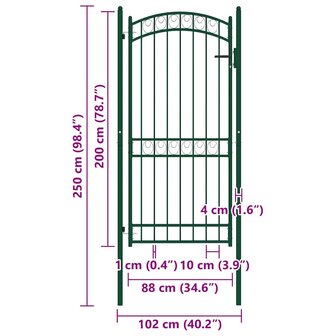 Poort met gebogen bovenkant 100x200 cm staal groen 5