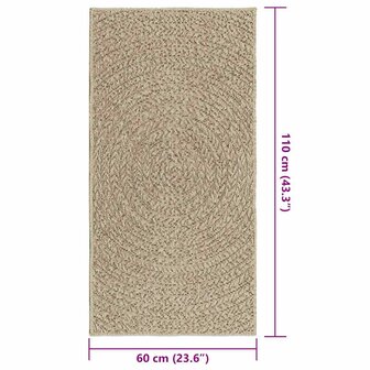Vloerkleed ZIZUR beige binnen en buiten 60x110 cm jute look 9