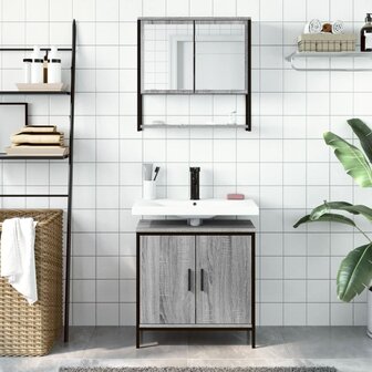 2-delige Badkamermeubelset bewerkt hout grijs sonoma eikenkleur 3