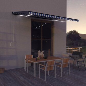 Luifel met windsensor en LED 500x300 cm blauw en wit 1