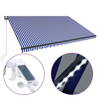 Luifel met windsensor en LED 500x300 cm blauw en wit 2