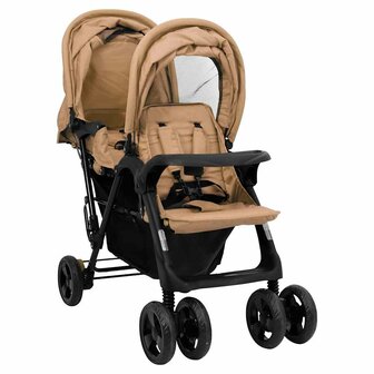 Tweeling kinderwagen tandem staal taupe 2
