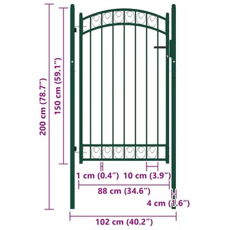 Poort met gebogen bovenkant 100x150 cm staal groen 5