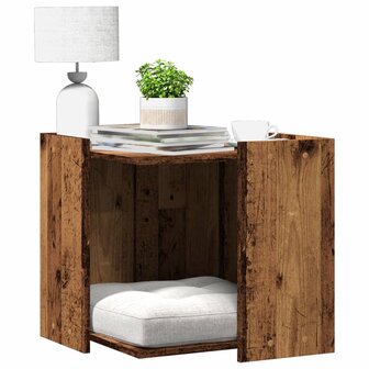 Kattenbakkast 53x53x51 cm bewerkt hout oud houtkleurig 1