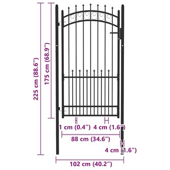 Poort met speerpunten 100x175 cm staal zwart 5