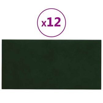 Wandpanelen 12 st 0,54 m&sup2; 30x15 cm fluweel donkergroen 2