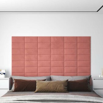 Wandpanelen 12 st 0,54 m&sup2; 30x15 cm fluweel roze 1
